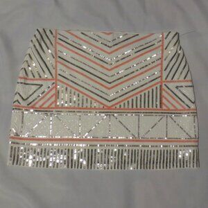 EXPRESS womens SKIRT mini CREAM pink SEQUIN coral GEOMETRIC club DANCE SIZE S